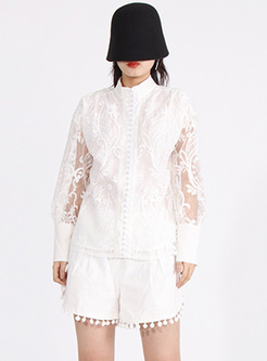 Embroidered Cutout Blouses & Fringes Shorts Pants
