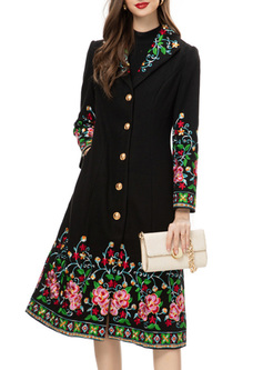 Pretty Metal Button Embroidered OverCoats Women