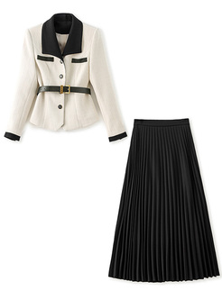 Work Contrasting Women Coats & Pleated Skirts