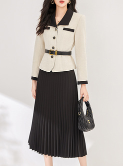 Work Contrasting Women Coats & Pleated Skirts