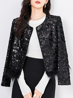 Elegant Sequined Ostrich Feathers Women Coats