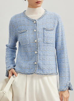 Elegant Pearl Button Open Front Knitted Women