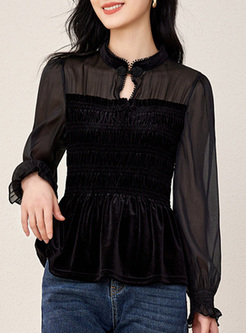 New Frog Mesh Patch Women Blouses
