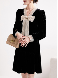 Fashion Bow-Embellished Velvet Dresses
