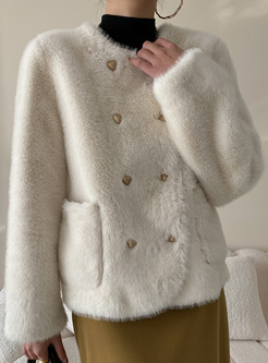 Fashion Metal Button Women Faux Fur Coat