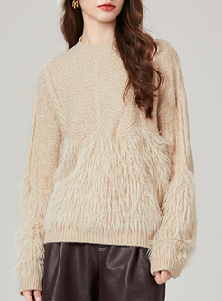 Warm Fur Patch Women Sweaters