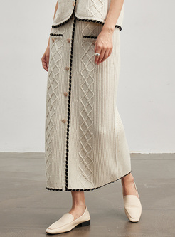 Women Contrasting Wool Cable Knit Skirts