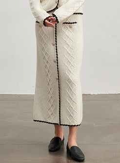 Women Contrasting Wool Cable Knit Skirts