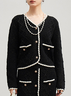 Shiny Contrasting Knitted Women Outwear