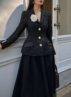 Shiny Tweed Women Coats & Mesh Skirts