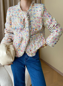 Pretty Fringes Tweed Mixed Color Women Coats