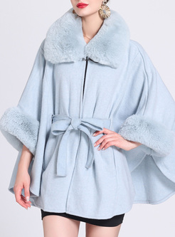 Warm Fur Collar Woolen Women Shawl