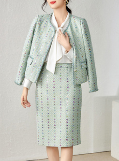 Luxe Beading Tweed Women Coats & Tight Skirts