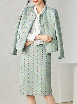 Luxe Beading Tweed Women Coats & Tight Skirts