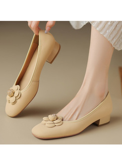 Hot 3D Flower Block Heels Women Shoes