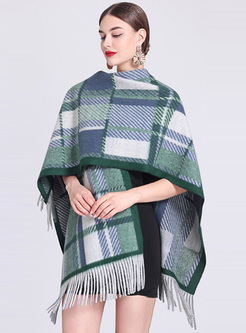 New Plaid Fringes Woolen Women Shawl