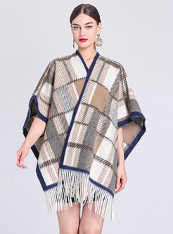 New Plaid Fringes Woolen Women Shawl