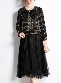 Elegant Tweed Self Tie Coats & Mesh Skirts