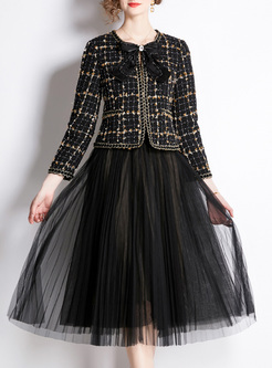 Elegant Tweed Self Tie Coats & Mesh Skirts