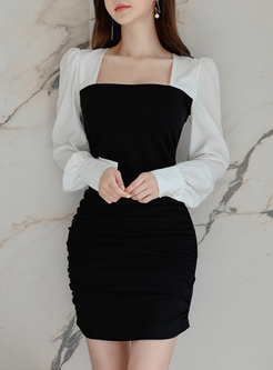 Office Patchwork Long Sleeve Pencil Dresses