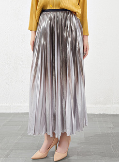 Glossy Elastic Waist Pleated Skirts