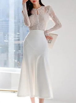 Business Lace Patch Long Bodycon Dresses