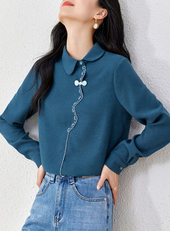 New Frogs Sloping Neckline Women Blouses