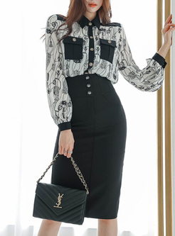 Commuter Printed Pockets Blouses & Tight Skirts