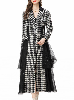 Luxe Houndstooth Sequin Mesh Overcoat Women