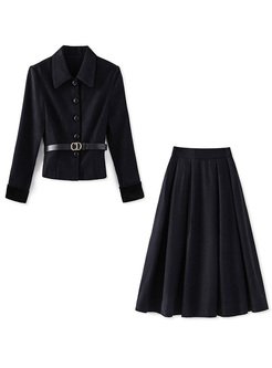Elegant Bristle Turn-Down Collar Coats & Skirts