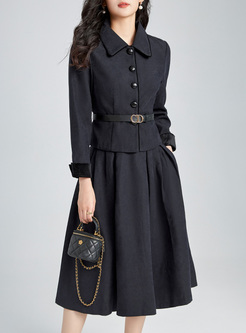 Elegant Bristle Turn-Down Collar Coats & Skirts