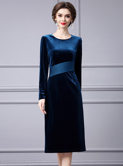 Elegant Velvet Crewneck Corset Dresses