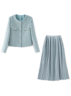 Pretty Tweed Pearl Button Coats & Pleated Skirts