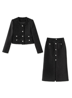 Elegant Wool Blend Coats & Tight Skirts