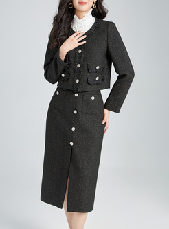 Elegant Wool Blend Coats & Tight Skirts