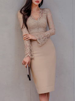 Sexy Lace Flare Sleeve Pencil Dresses