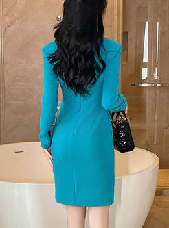 Office Contrasting Long Sleeve Blazer Dresses