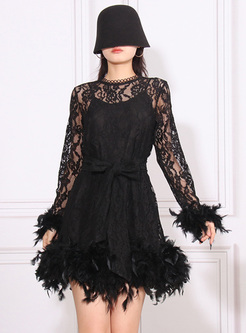 Heavyweight Feathers Lace Skater Dresses