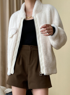 Warm Mockneck Faux Fur Coat Women