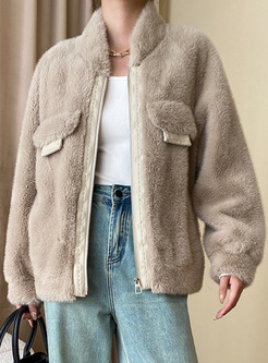 Warm Mockneck Faux Fur Coat Women