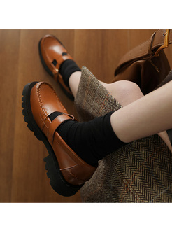Retro Genuine Leather Loafers Women