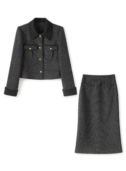 Classy Tweed Velvet Patch Coats & Skirts