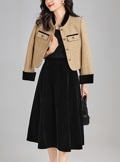 Elegant Tweed Patch Coats & Velvet Skater Skirts