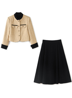 Elegant Tweed Patch Coats & Velvet Skater Skirts