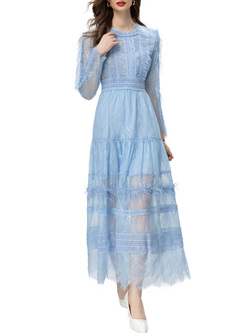 Vintage Lace Fur-Trimmed Maxi Dresses