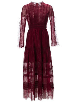 Vintage Lace Fur-Trimmed Maxi Dresses