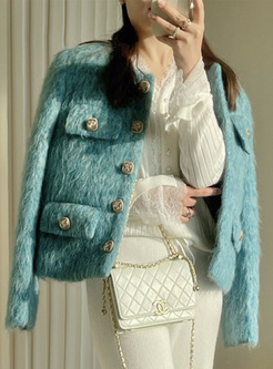 Elegant Plush Fake Pocket Women Coats