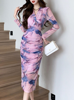 Sexy V-Neck Printed Smocked Corset Dresses