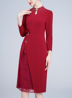 Classy Fake Two Pieces Mockneck Dresses