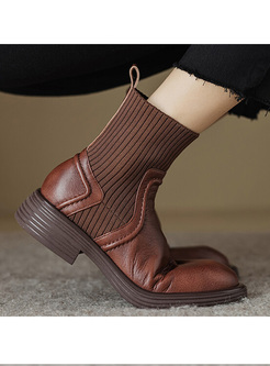 Chic Leather Knitted Patch Women Bootie